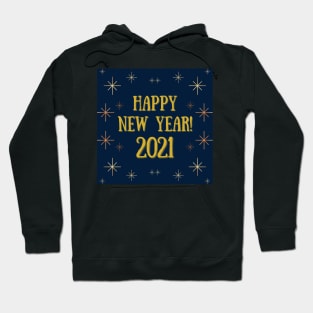 happy new year! 2021 holiday blue gold yellow stars pattern Hoodie
